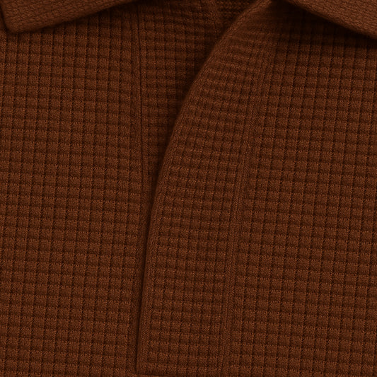 BROWN WAFFLE KNITTED POLO T-SHIRT for MEN- Old Money Textured Waffle Knitted Polo T-shirts 2025