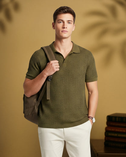 OliveGreen Waffle Polo — Nature's Timeless Classic