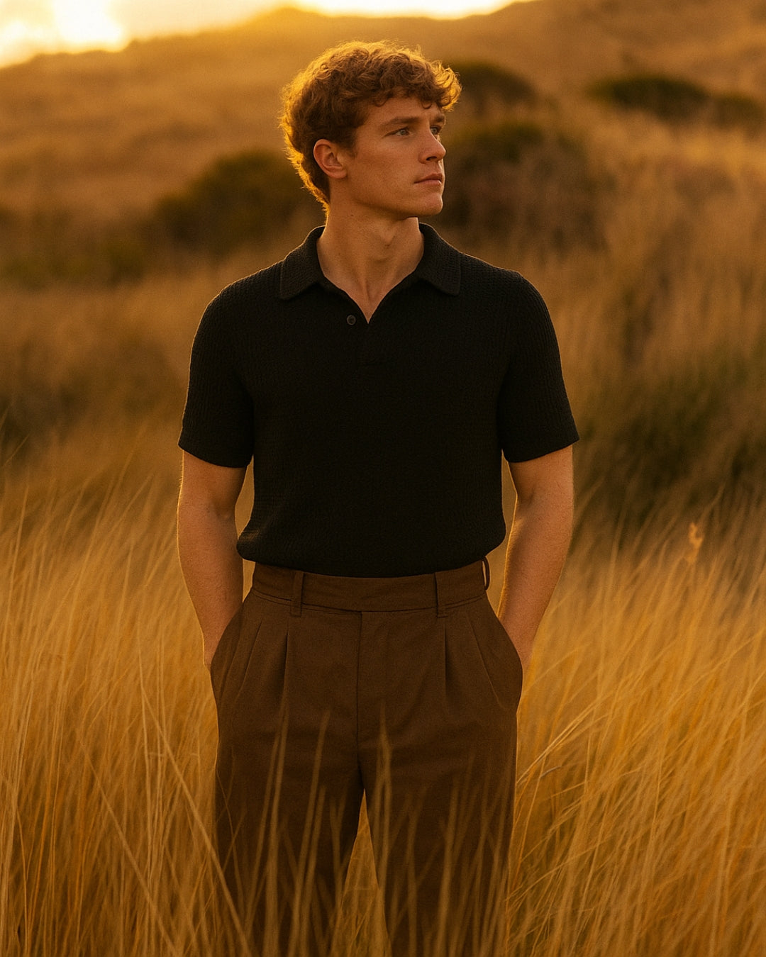 Black Waffle knitted Polo — The Old Money Summer Essential