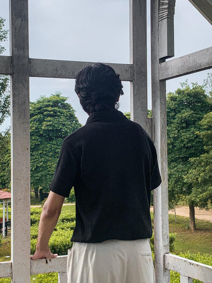 Black Waffle knitted Polo — The Old Money Summer Essential