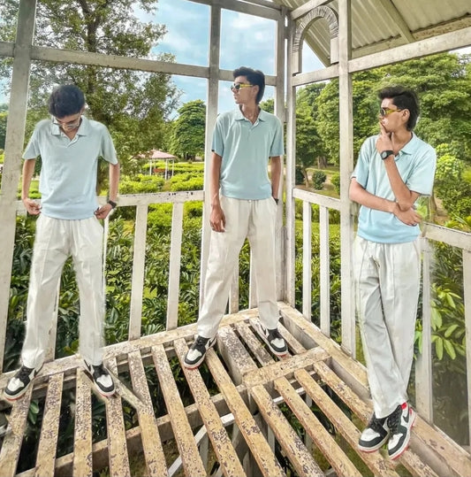 SkyBlue Waffle Polo — Light, Refined, Effortless