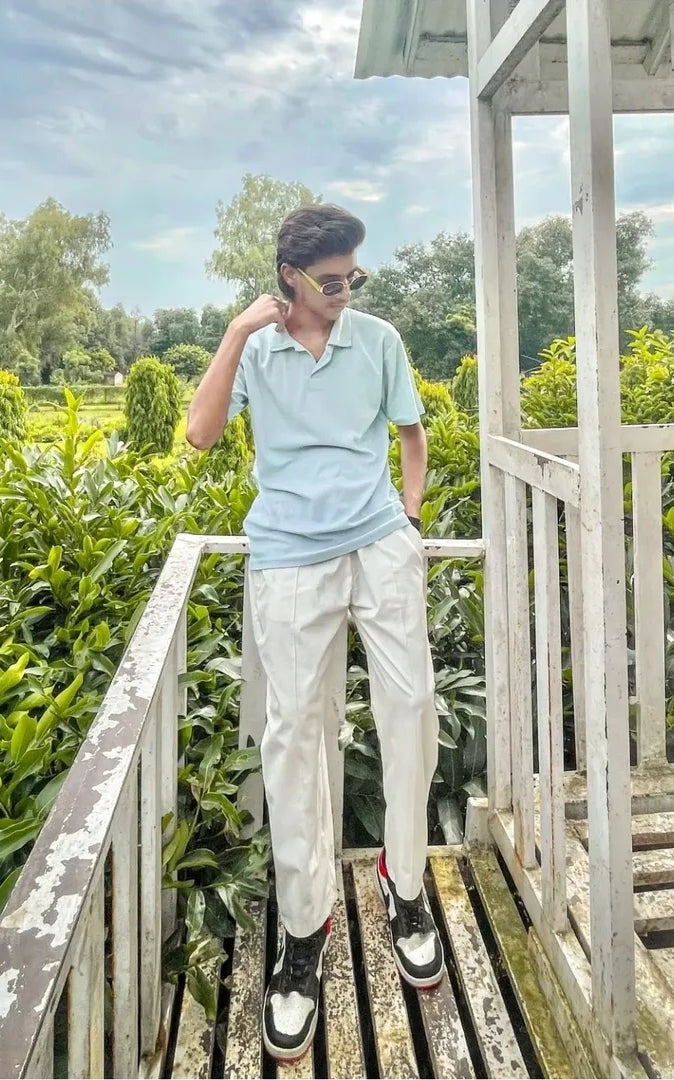 SkyBlue Waffle Polo — Light, Refined, Effortless
