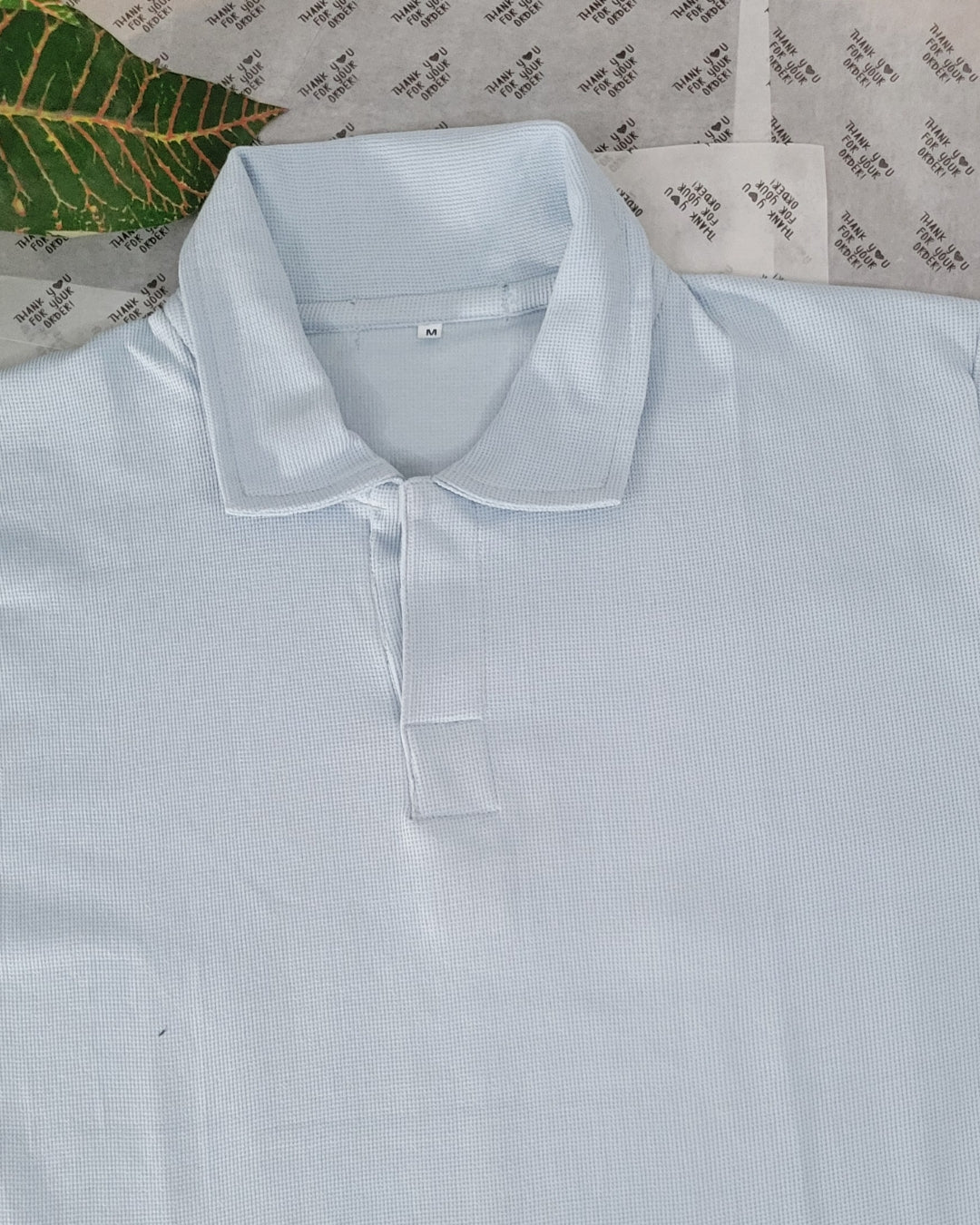 SkyBlue Waffle Polo — Light, Refined, Effortless