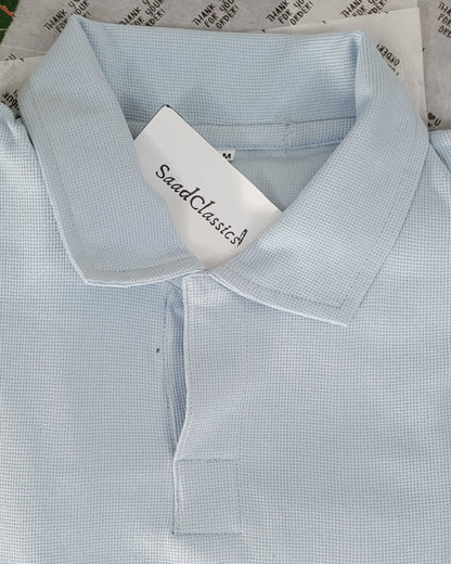 SkyBlue Waffle Polo — Light, Refined, Effortless