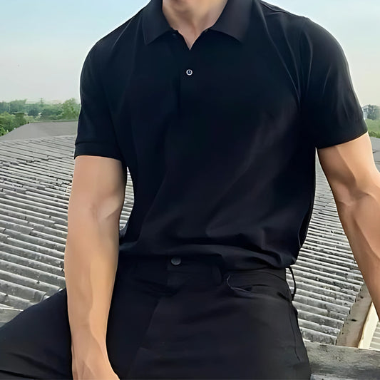 BLACK WAFFLE KNITTED POLO T-SHIRT for MEN- Old Money Textured Waffle Knitted Polo T-shirts 2025